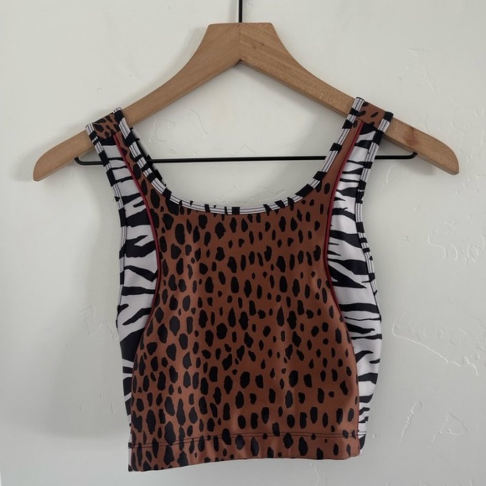 Good American Midi Sports Bra Womens Size 4 Safari Animal Print Cross Back Gym